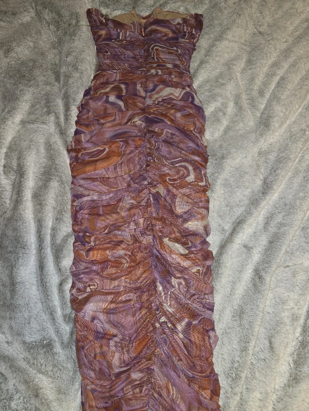 NWOT House Of CB Sasha Strapless Purple Marble Midi Dress Small Ruched Boho 70s - Picture 5 of 6